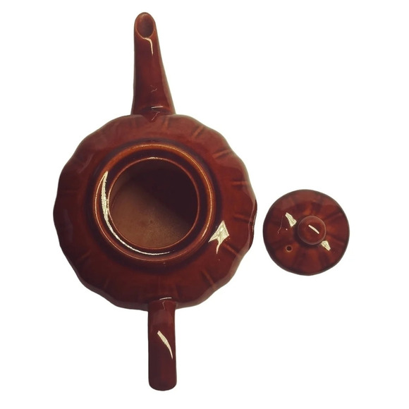 Vintage 1970s Large Brown Paneled  Primitive Style Teapot - Picture 4 of 6